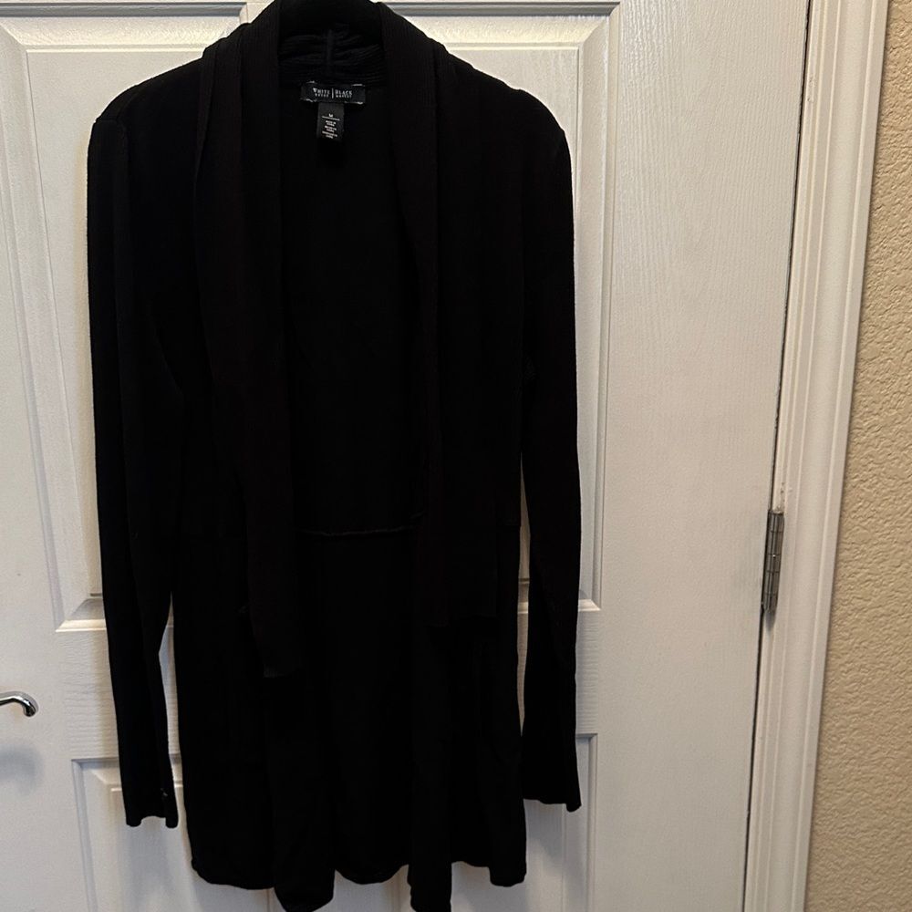 White House Black Market Elegant Black Open Front Cardigan